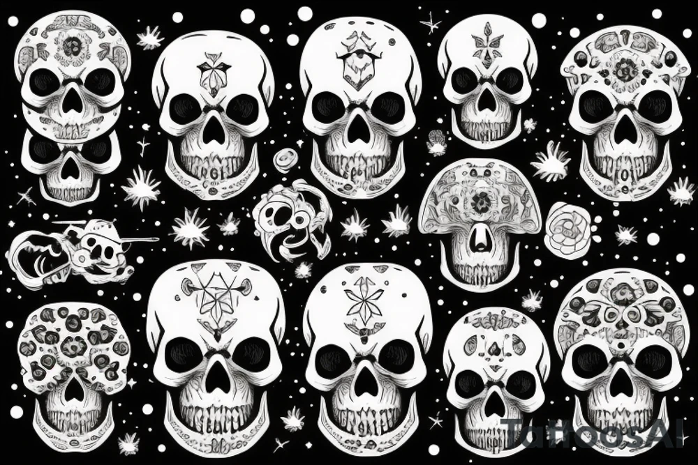 skulls with space between each skull tattoo idea