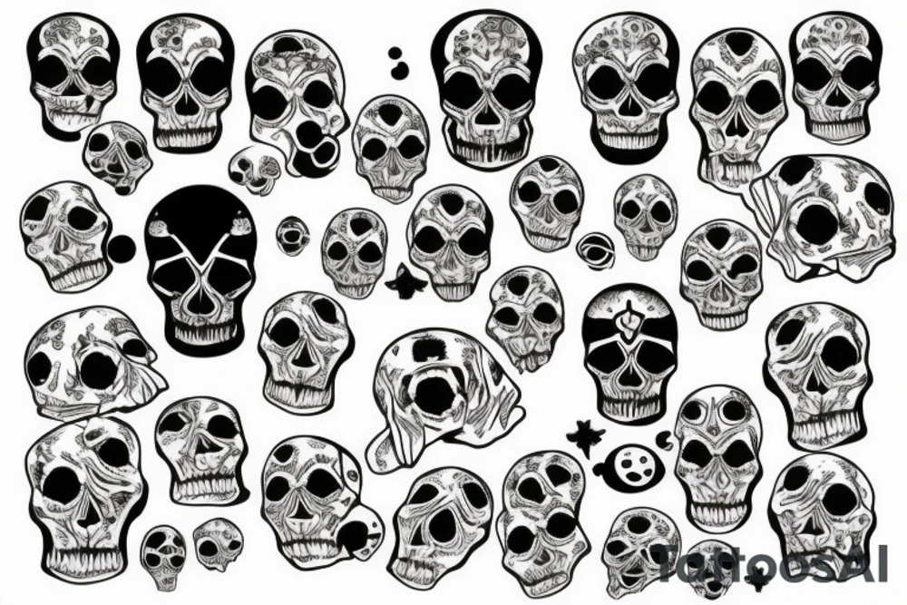 skulls with space between each skull tattoo idea