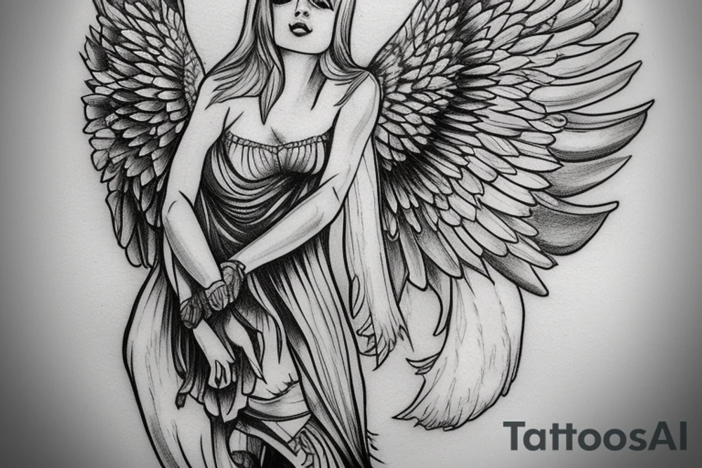 guardian angel waiting at the bottom of stairs to heaven tattoo idea