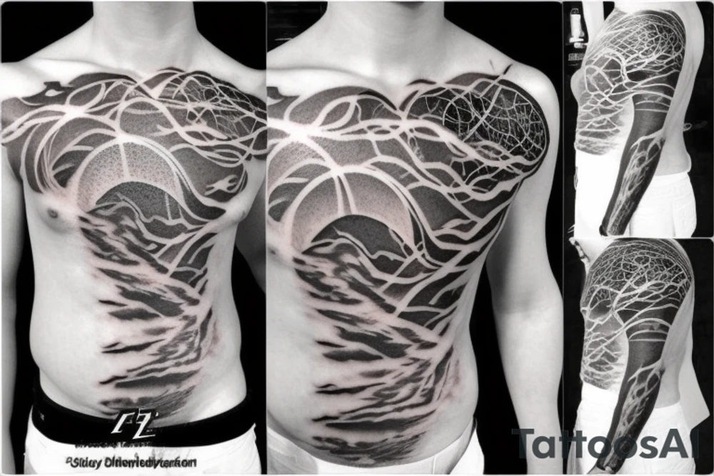 Lightning Storm in the night sky chest tattoo tattoo idea Lightning Storm in the night sky chest tattoo tattoo idea
