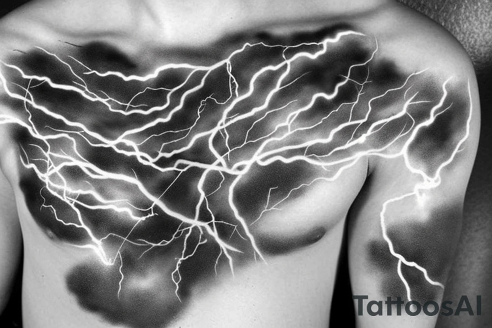 Chest peice with lightning in the night sky tattoo idea