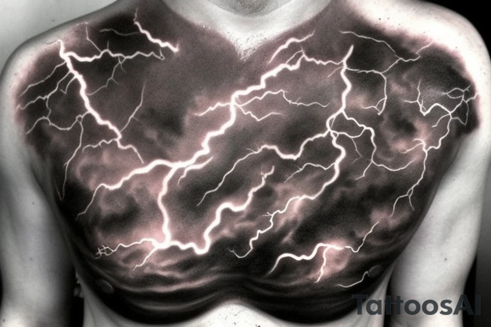 Chest peice with lightning in the night sky tattoo idea