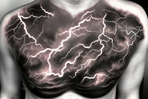 Chest peice with lightning in the night sky tattoo idea