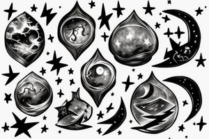 Chest peice with lightning in the night sky with moon and stars tattoo idea