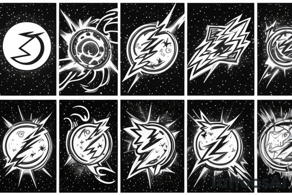 Chest peice with lightning in the night sky with moon and stars tattoo idea