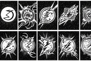 Chest peice with lightning in the night sky with moon and stars tattoo idea