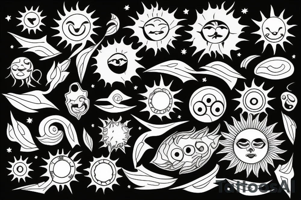 Sun with sunrays tattoo idea