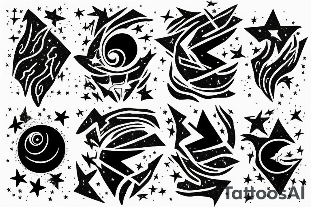 Chest peice with lightning in the night sky with moon and stars tattoo idea