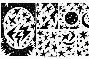 Chest peice with lightning in the night sky with moon and stars tattoo idea
