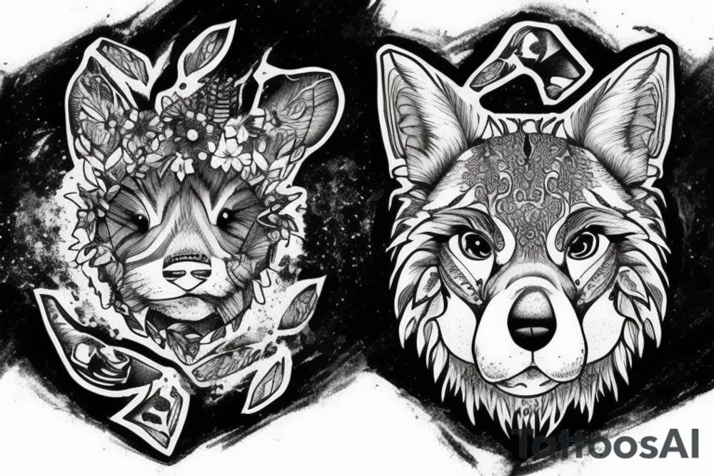 Forest animals fighting tattoo idea