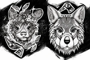 Forest animals fighting tattoo idea