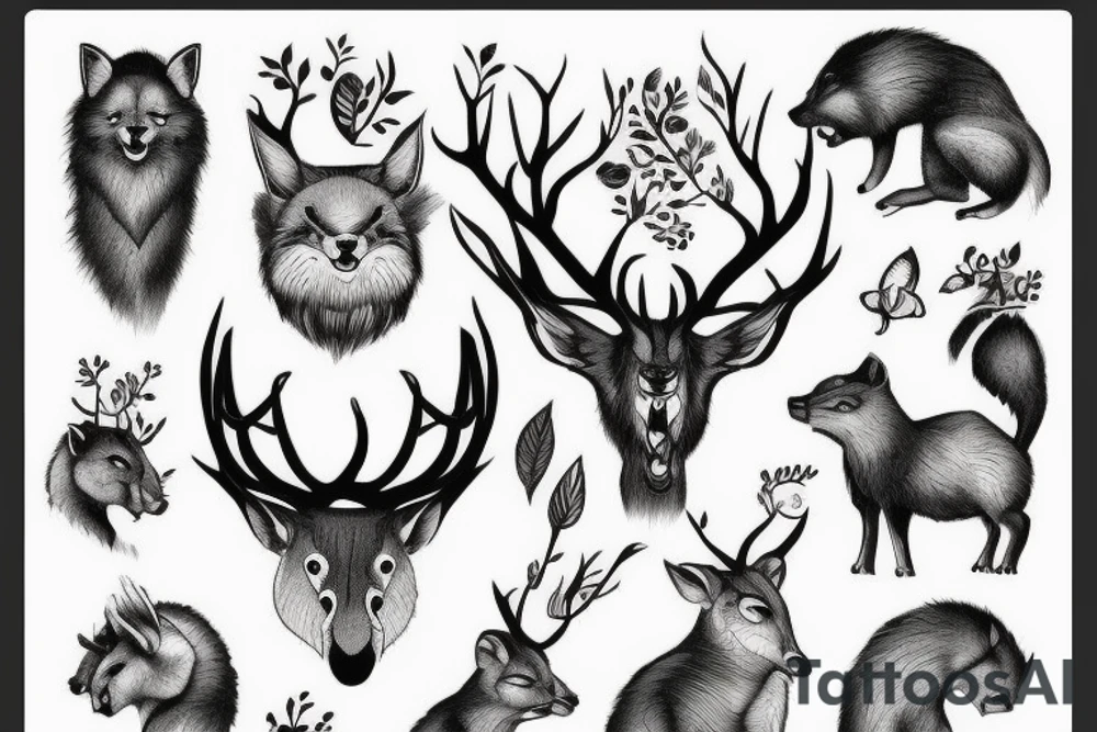 Forest animals fighting tattoo idea