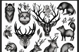 Forest animals fighting tattoo idea