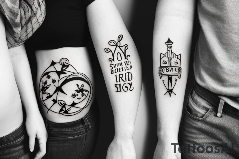 Family with 3 brothers and one sister symbolic tattoo idea