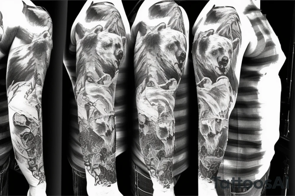 Bear fighting a man tattoo idea