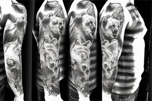 Bear fighting a man tattoo idea