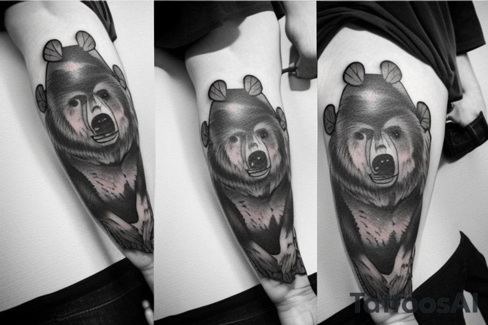 Bear fighting a man tattoo idea