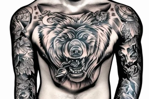 Man fighting a bear chest tattoo tattoo idea