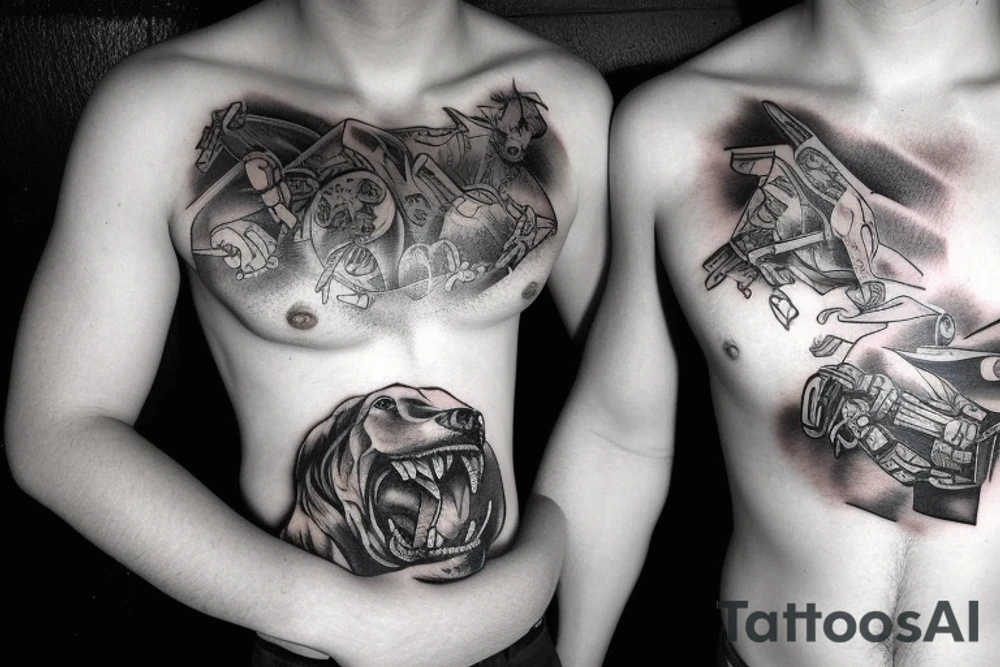 Man fighting a bear chest tattoo tattoo idea
