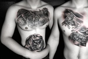 Man fighting a bear chest tattoo tattoo idea