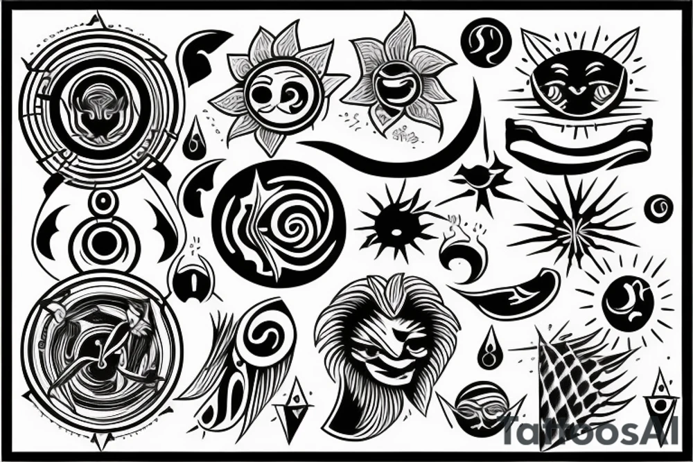 Esoteric sun with sunrays tattoo idea
