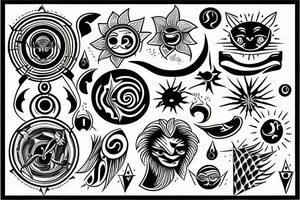 Esoteric sun with sunrays tattoo idea