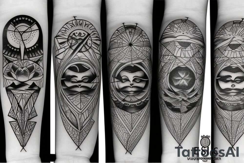 Esoteric sun with sunrays tattoo idea