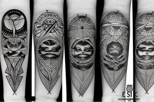 Esoteric sun with sunrays tattoo idea