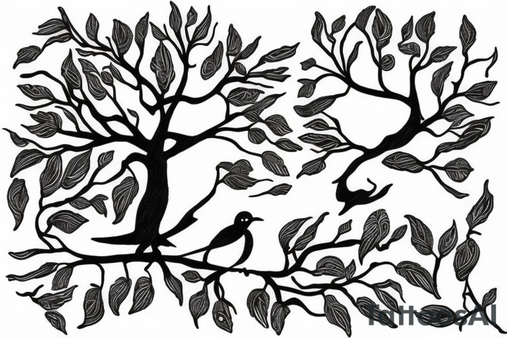 brid sitting in tree tattoo idea