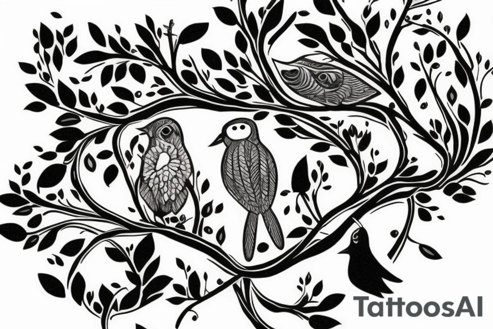 brid sitting in tree tattoo idea