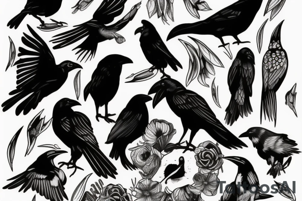 ink, clean lines, pencil, raven tattoo idea