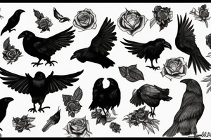 ink, clean lines, pencil, raven tattoo idea