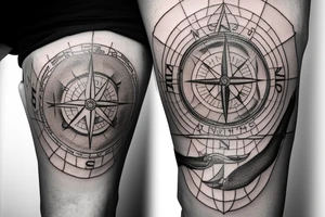 A lighthouse with stormy water birds an big anchor chain with an compass a map of namibia tattoo idea