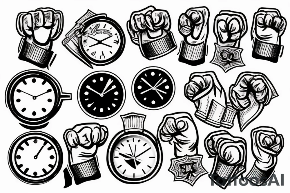 Two fists bumping and clock tattoo idea