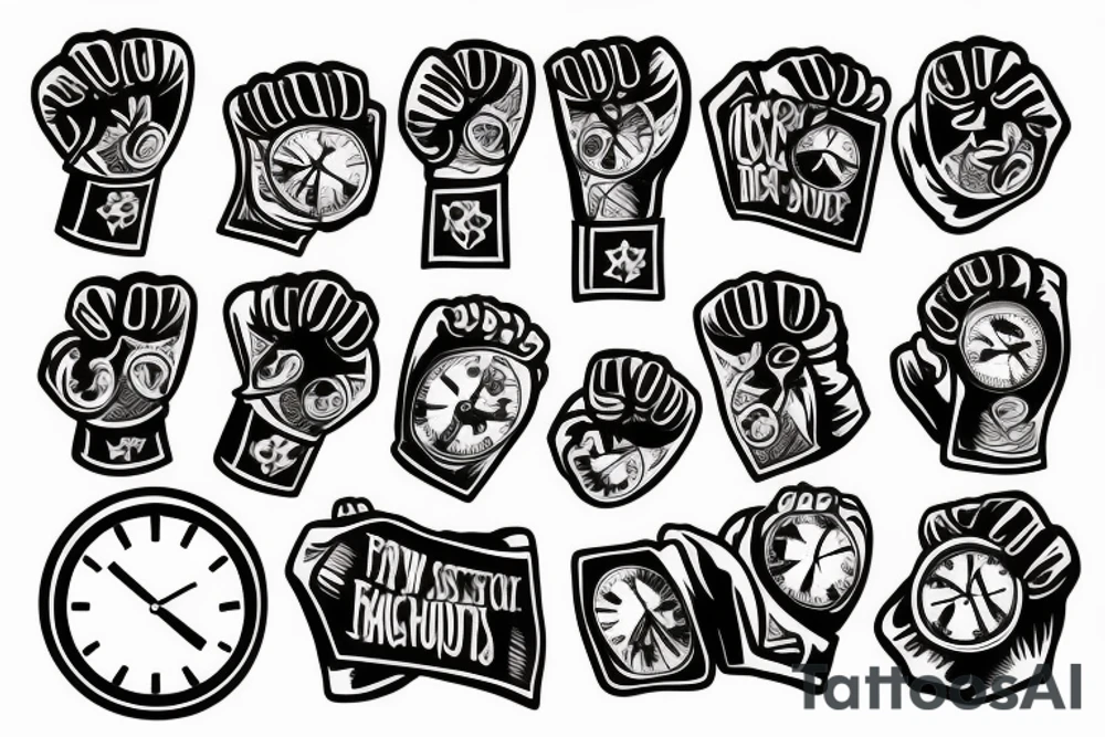Two fists bumping and clock tattoo idea
