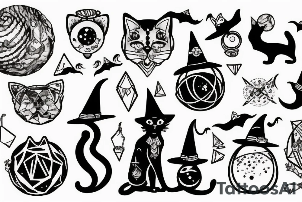 Witchy cat with Crystal ball tattoo idea