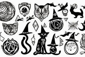 Witchy cat with Crystal ball tattoo idea