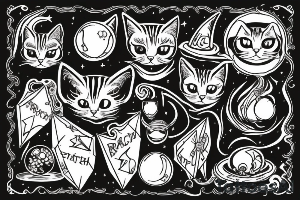 Witchy cat with Crystal ball tattoo idea