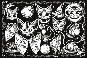 Witchy cat with Crystal ball tattoo idea