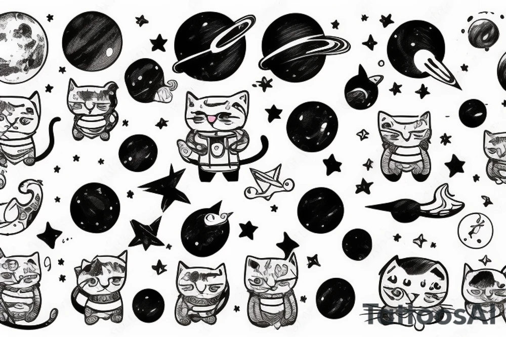 Cat in outer space tattoo idea
