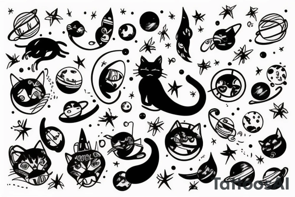 Cat in outer space tattoo idea