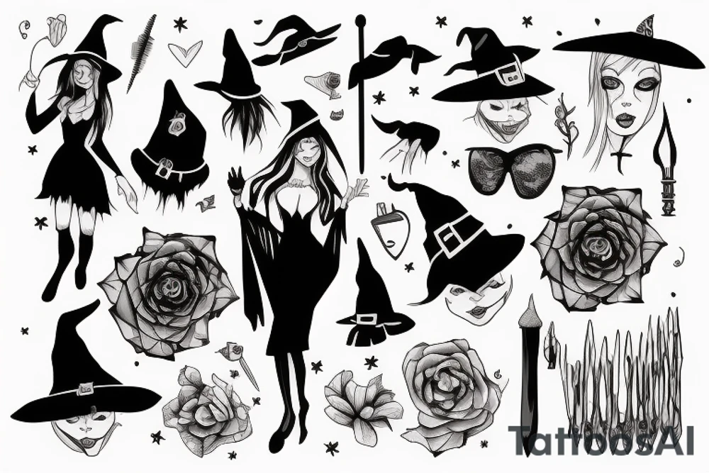 Pretty witch with long nails tattoo idea