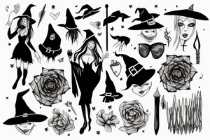 Pretty witch with long nails tattoo idea