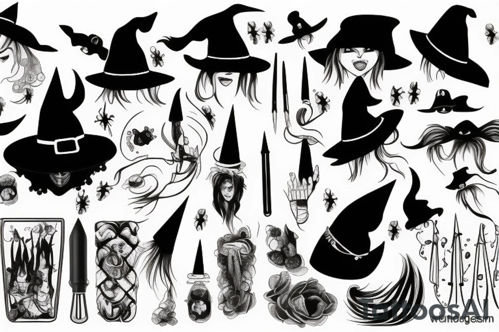 Pretty witch with long nails tattoo idea