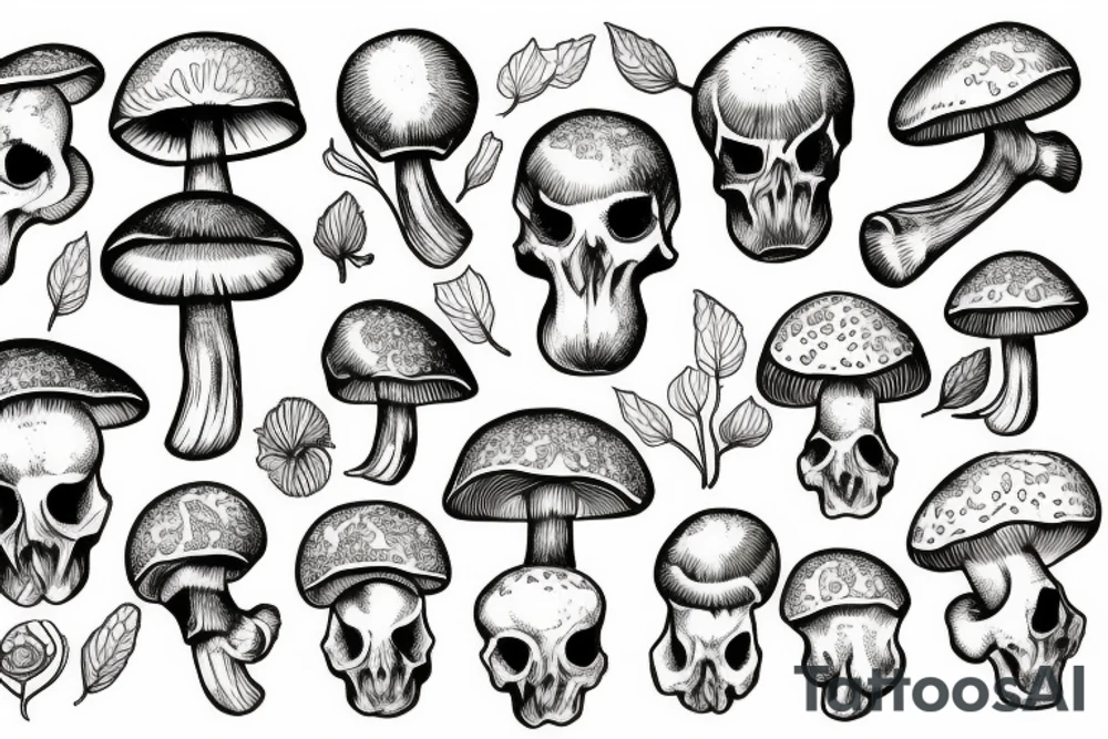 Mushroom skulls tattoo idea
