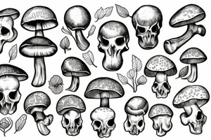 Mushroom skulls tattoo idea