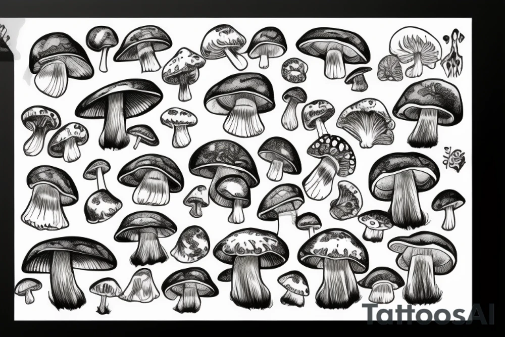 Mushroom skulls tattoo idea
