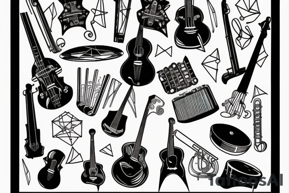 musical instruments in geometric tattoo idea