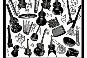 musical instruments in geometric tattoo idea