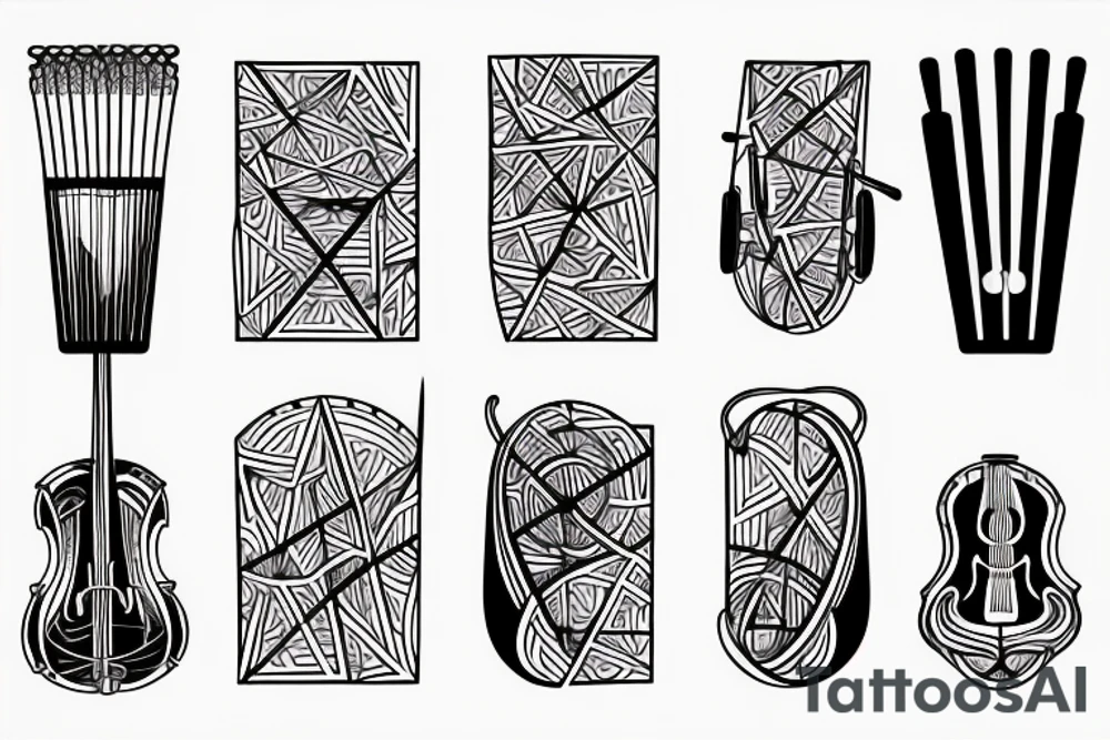 musical instruments in geometric tattoo idea